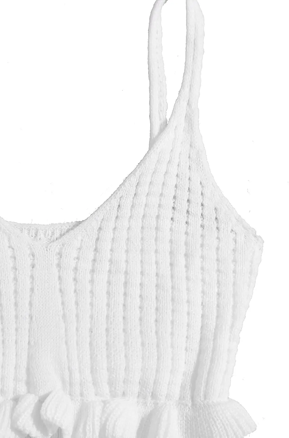 SweatyRocks Women's Casual Spaghetti Strap Ruffle Hem Peplum Cropped Knit Sweater
