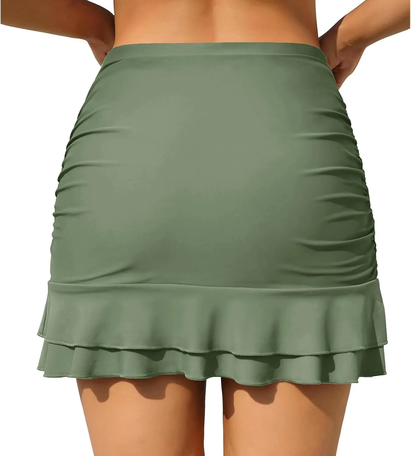 Swim Skirt for Women Ruffle Ruched High Waisted Bathing Suits Bottoms with Built-in Brief Swimsuits Skirt Swim Shorts