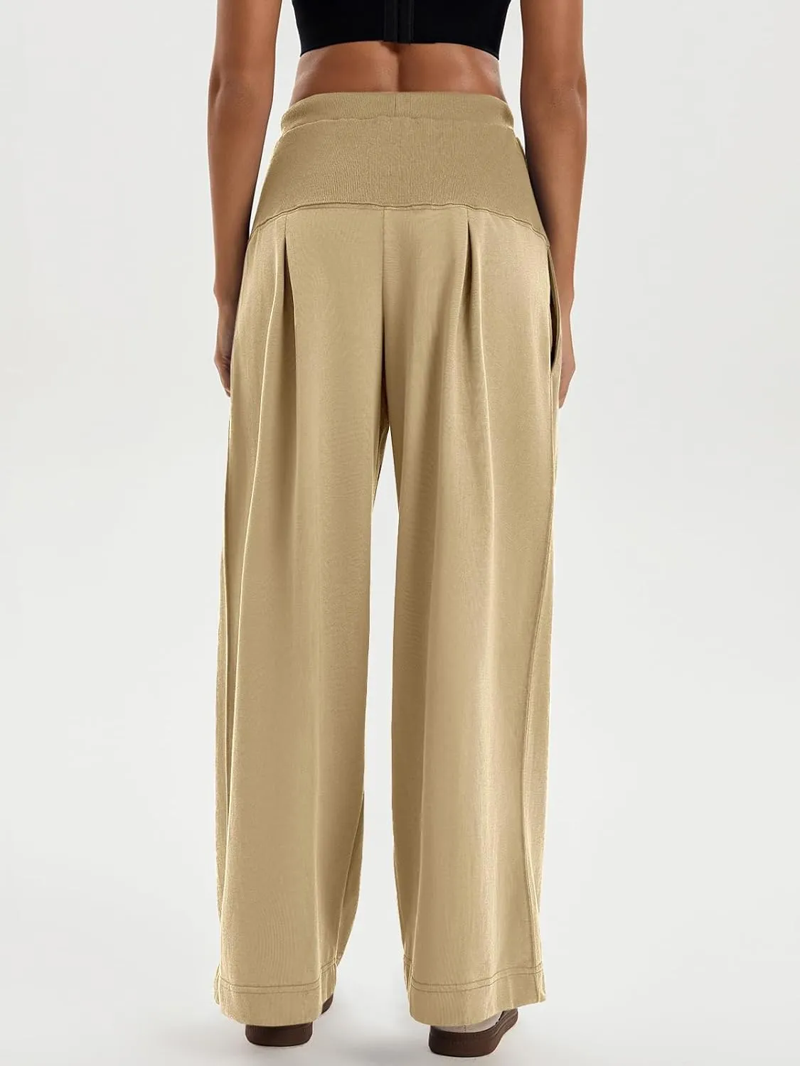 Tankaneo Womens Pleated Wide Leg Sweatpants Baggy Drawstring High Waisted Pants Casual Comfy Palazzo Lounge Pants