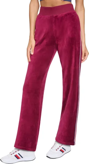 Tommy Hilfiger Women's Global Stripe Mesh Tape Ribbed Waistband Velour Straight Leg Jogger