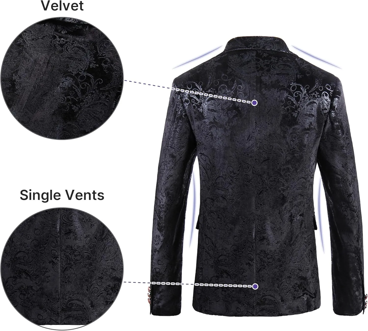 TRONSTORE Men's Velvet Suit Set Slim Fit 2 Piece Tuxedos Two Button Pattern Suit Jacket Pants Party Prom