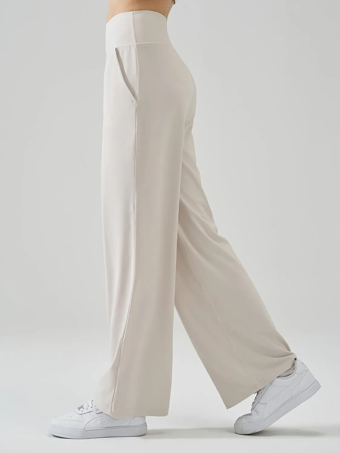 Ukaste Women's Petite Wide Leg Yoga Pants 26"/ 28"/ 30" - High Waisted Stretch Casual Lounge Pant with Pockets