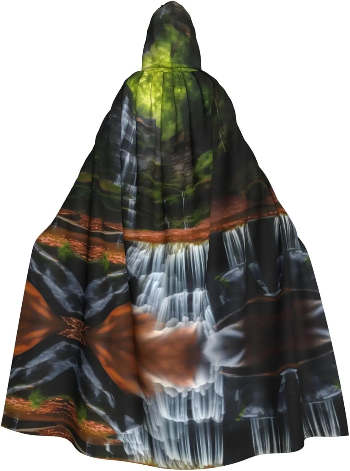 Waterfall View Prints Hooded Cloak for Halloween, Role-Playing, and Costume Parties