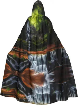 Waterfall View Prints Hooded Cloak for Halloween, Role-Playing, and Costume Parties