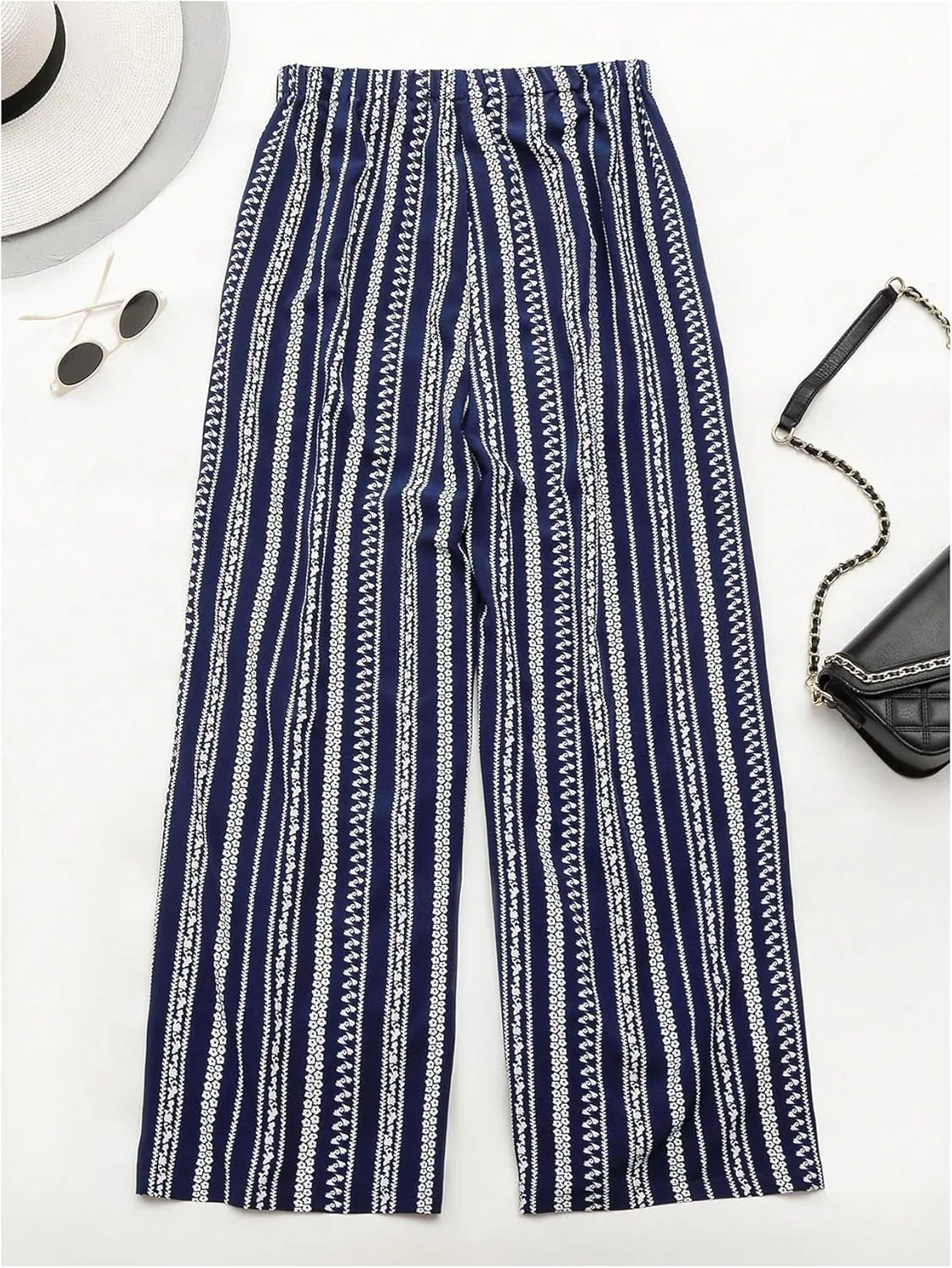 WDIRARA Women's Plus Size Boho Floral Print High Waist Palazzo Wide Leg Pants