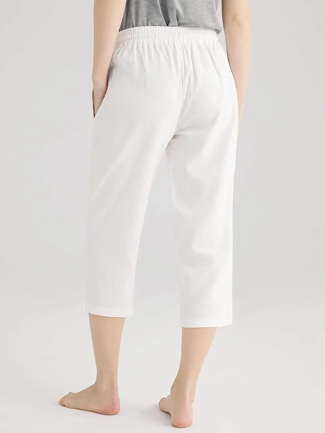 Weintee Women's Linen Crop Pants Capris with Pockets