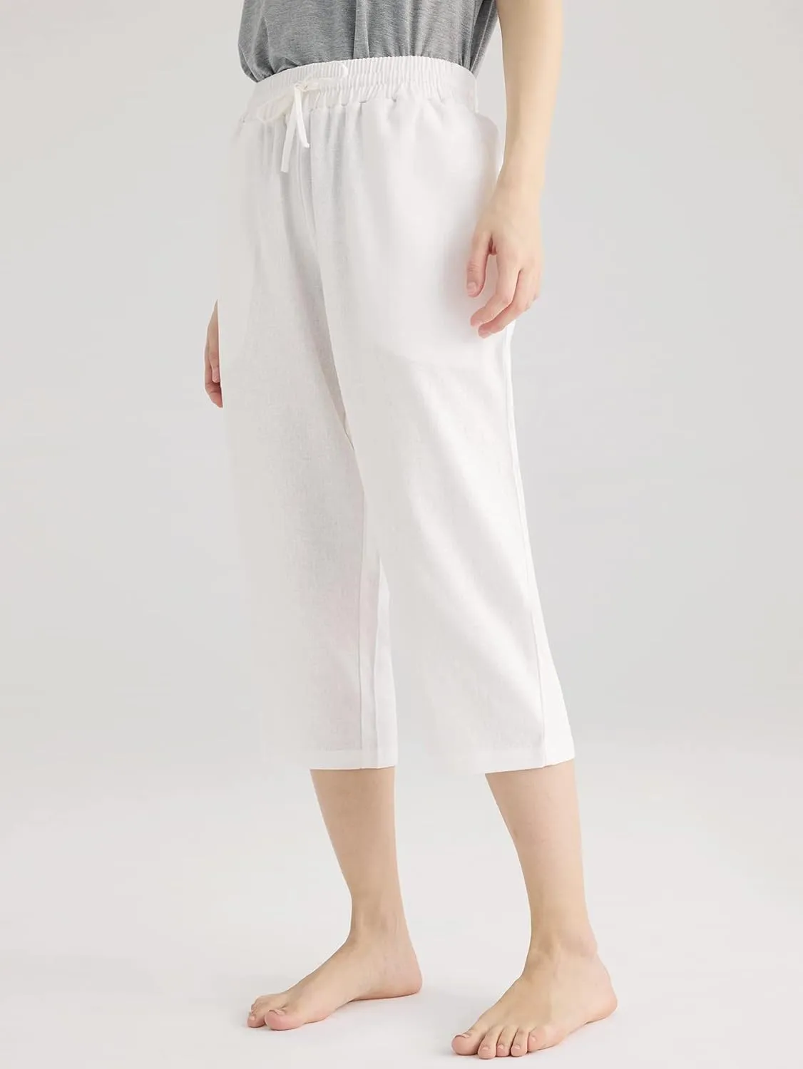 Weintee Women's Linen Crop Pants Capris with Pockets