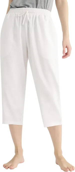 Weintee Women's Linen Crop Pants Capris with Pockets