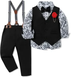 WESIDOM Toddler Boy Clothes Suit Formal Dress Shirt Bowtie Vest Boutonniere Suspender Pants Boys Gentleman Outfits Set