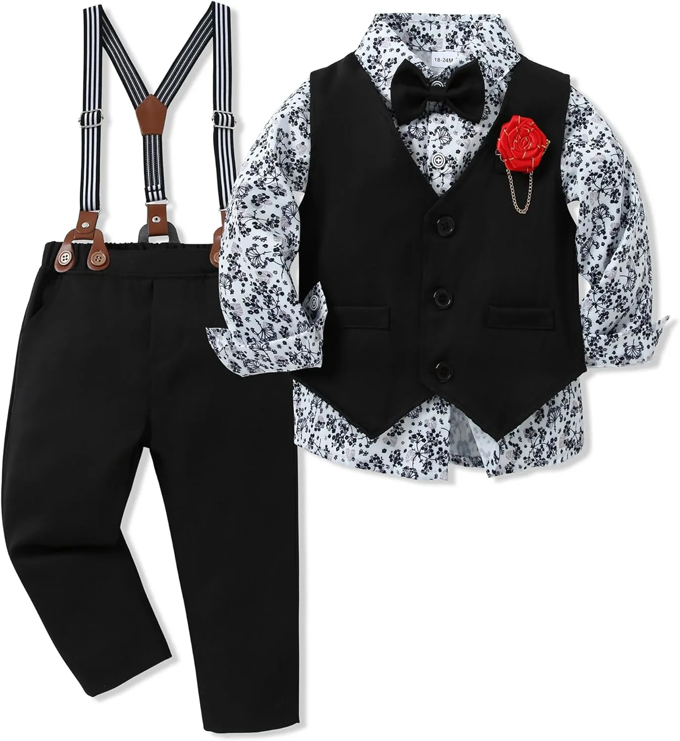 WESIDOM Toddler Boy Clothes Suit Formal Dress Shirt Bowtie Vest Boutonniere Suspender Pants Boys Gentleman Outfits Set