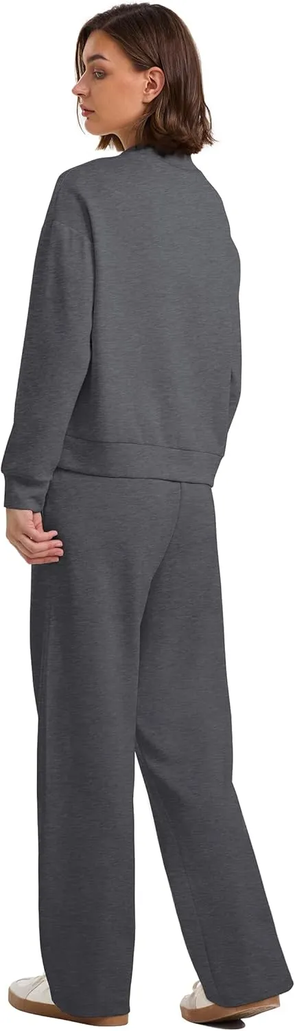 WIHOLL Two Piece Sets for Women Fall Outfits Lounge Sets Mock Neck Tops Wide Leg Pants Vacation Travel Airport Outfits