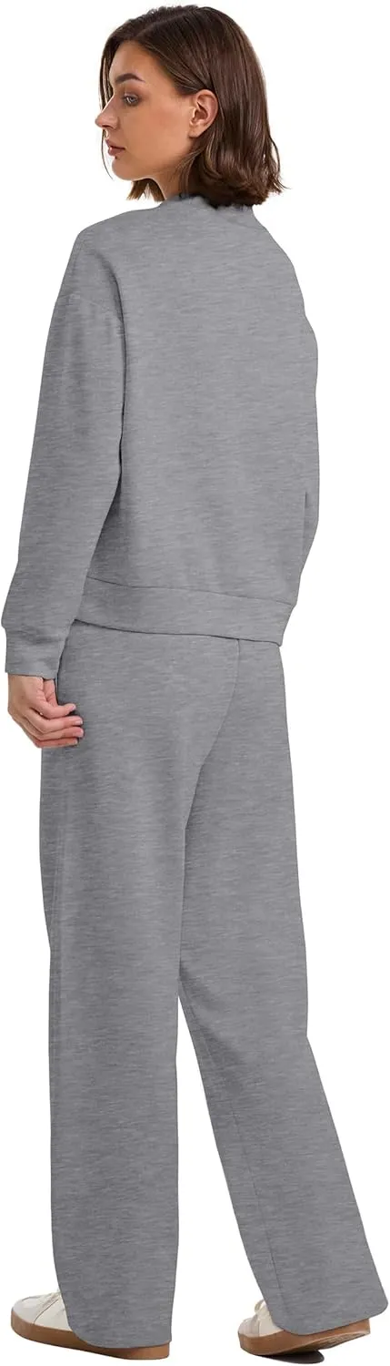 WIHOLL Two Piece Sets for Women Fall Outfits Lounge Sets Mock Neck Tops Wide Leg Pants Vacation Travel Airport Outfits