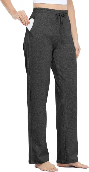 Willit Women's Cotton Sweatpants Open Bottom Yoga Sports Pants Straight Leg Lounge Athletic Pants with Pockets