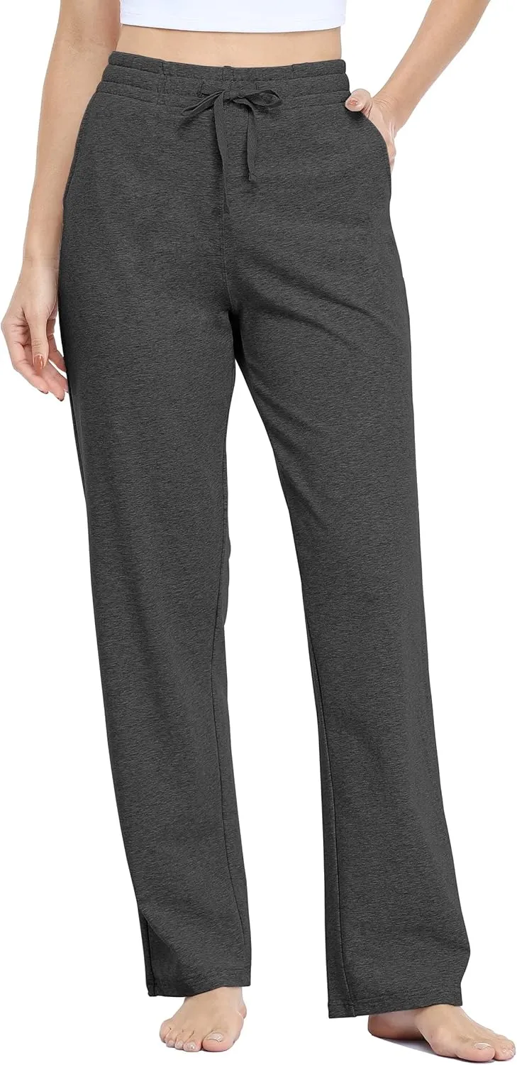 Willit Women's Cotton Sweatpants Open Bottom Yoga Sports Pants Straight Leg Lounge Athletic Pants with Pockets