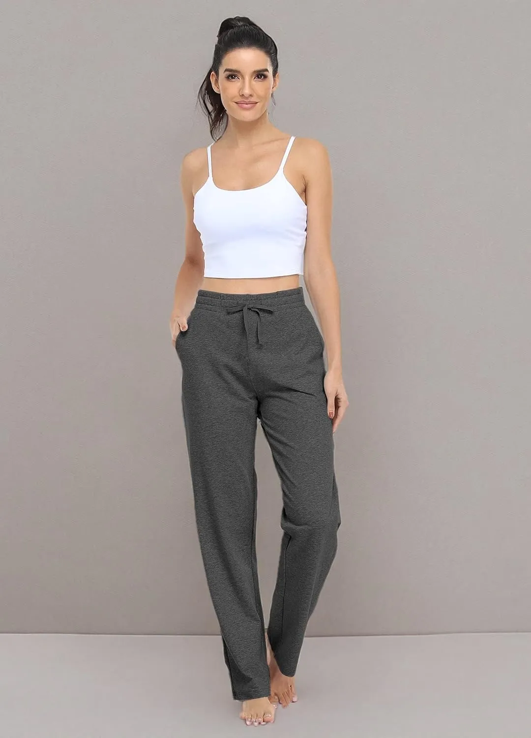 Willit Women's Cotton Sweatpants Open Bottom Yoga Sports Pants Straight Leg Lounge Athletic Pants with Pockets