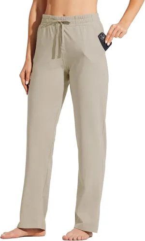 Willit Women's Cotton Sweatpants Open Bottom Yoga Sports Pants Straight Leg Lounge Athletic Pants with Pockets