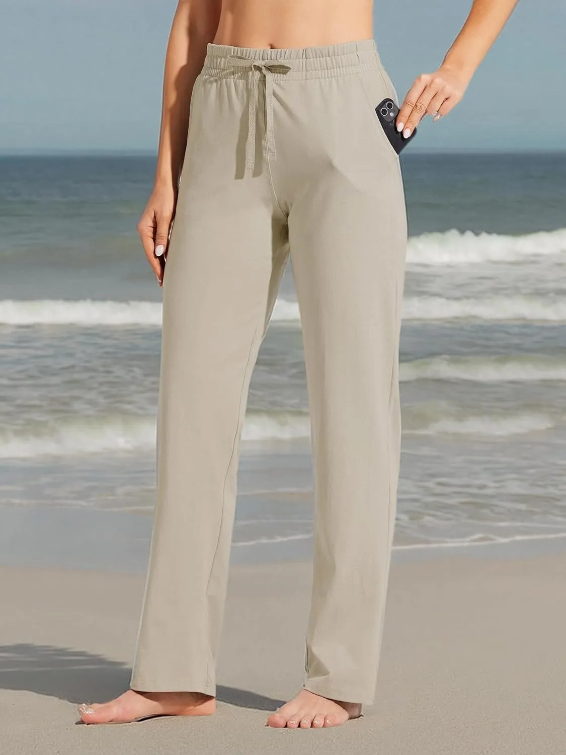 Willit Women's Cotton Sweatpants Open Bottom Yoga Sports Pants Straight Leg Lounge Athletic Pants with Pockets