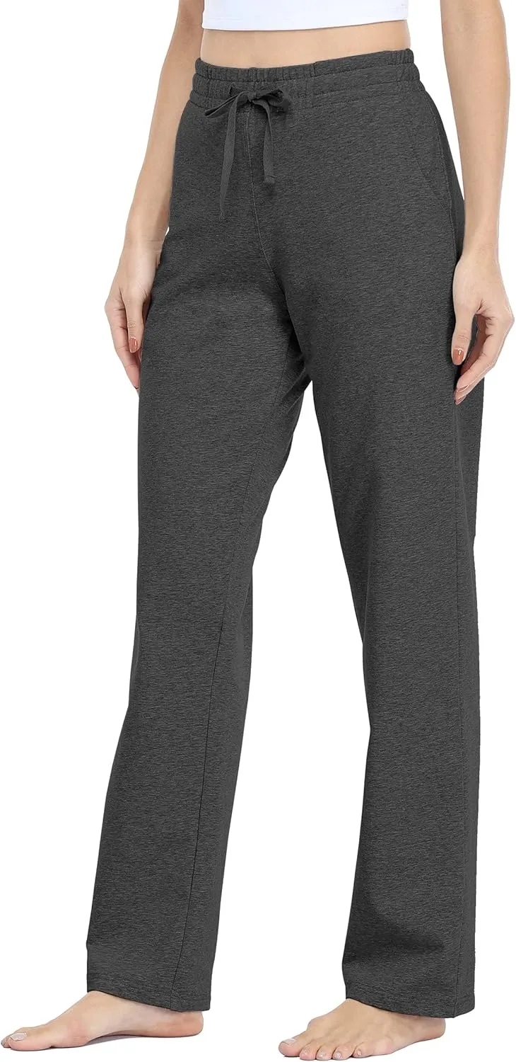 Willit Women's Cotton Sweatpants Open Bottom Yoga Sports Pants Straight Leg Lounge Athletic Pants with Pockets
