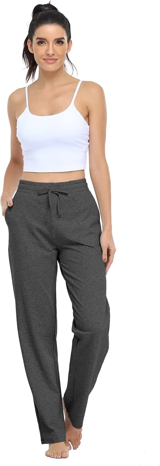 Willit Women's Cotton Sweatpants Open Bottom Yoga Sports Pants Straight Leg Lounge Athletic Pants with Pockets