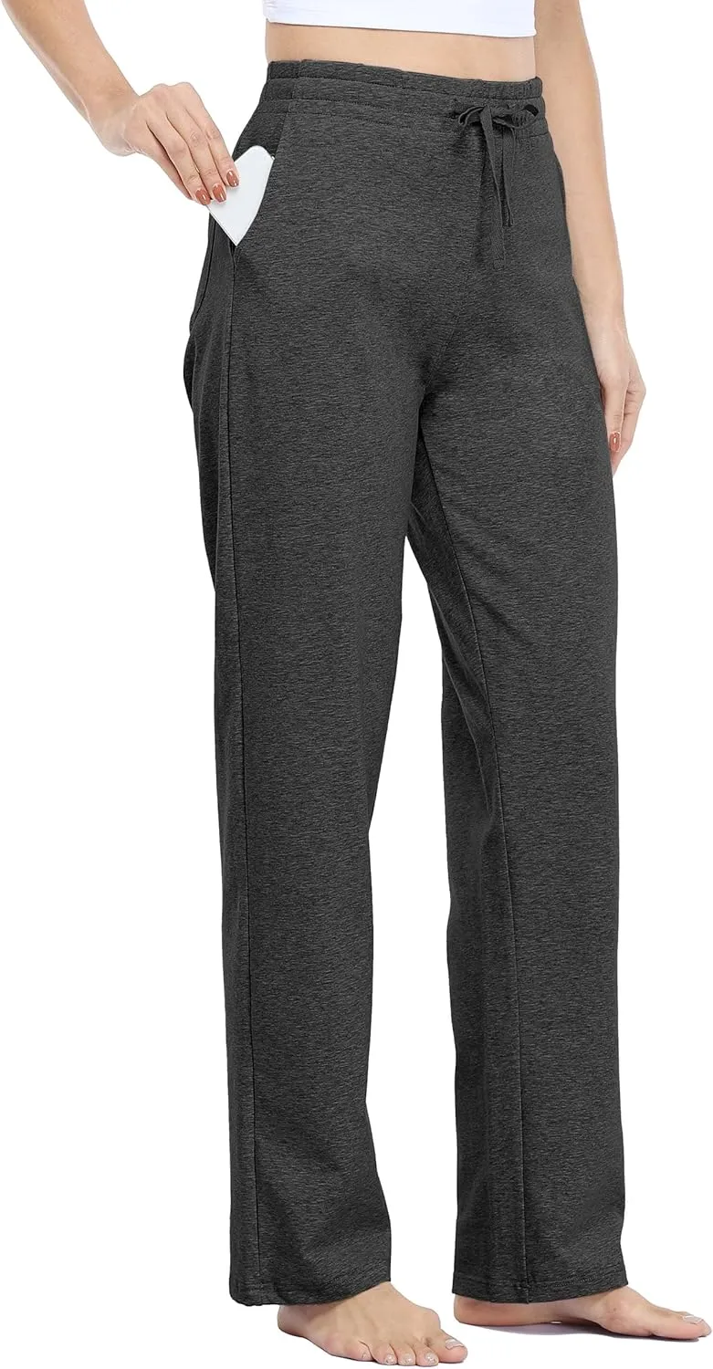 Willit Women's Cotton Sweatpants Open Bottom Yoga Sports Pants Straight Leg Lounge Athletic Pants with Pockets