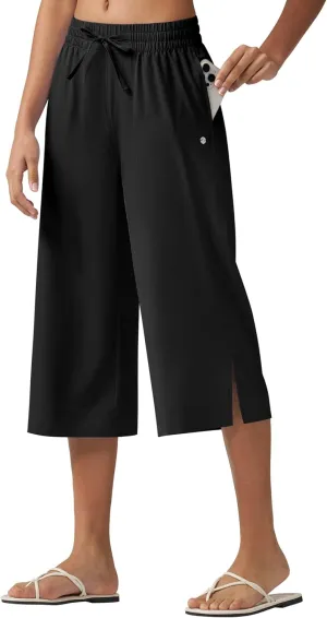 Willit Women's Wide Leg Capris Pants Lightweight Travel Pants Quick Dry Summer Walking Athletic UPF50  Pockets