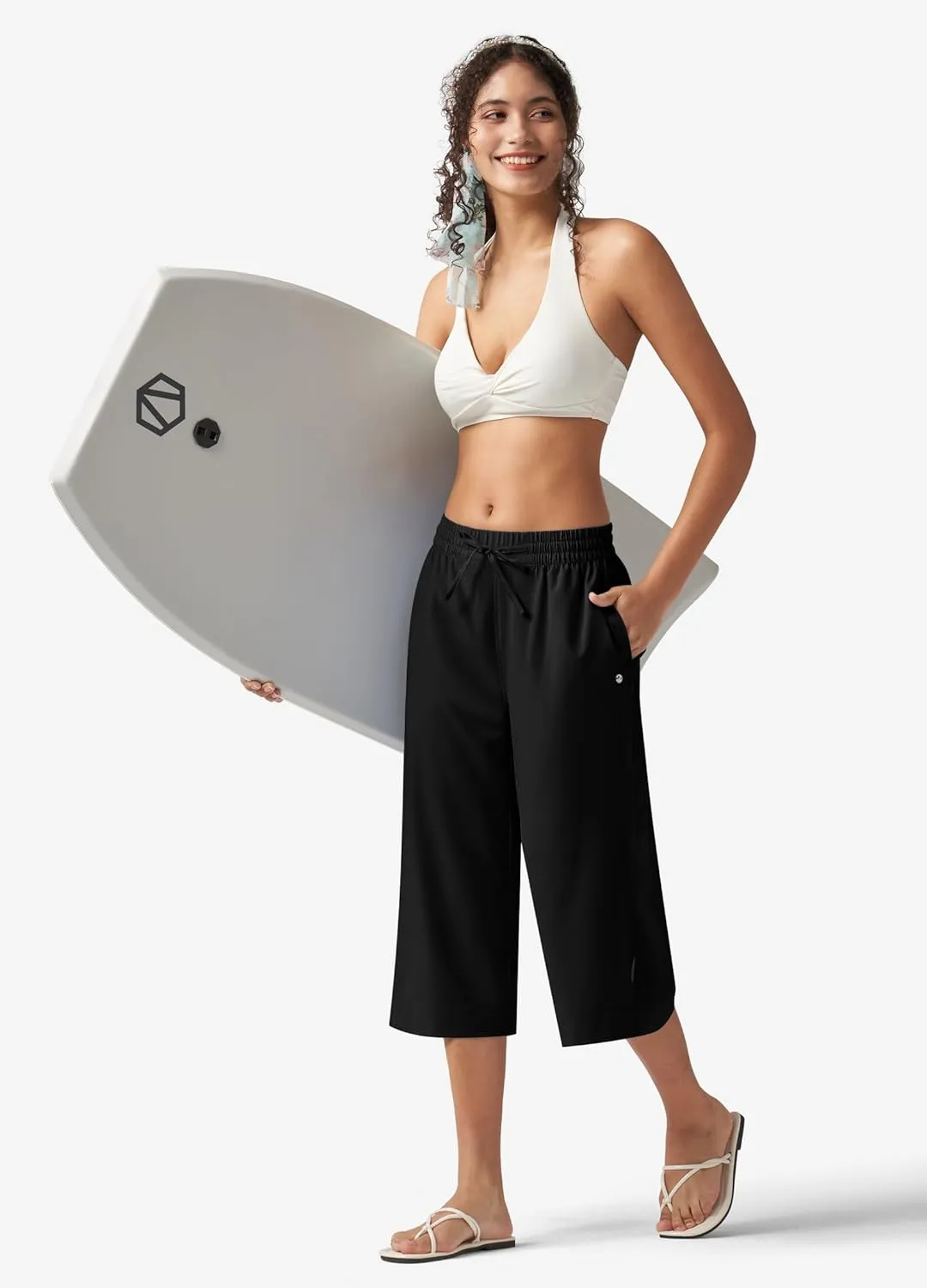 Willit Women's Wide Leg Capris Pants Lightweight Travel Pants Quick Dry Summer Walking Athletic UPF50  Pockets