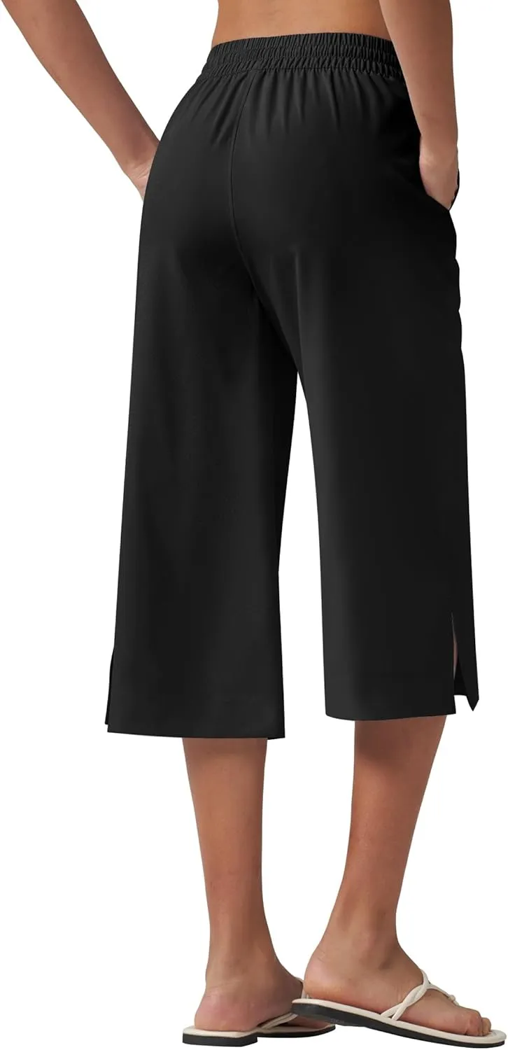 Willit Women's Wide Leg Capris Pants Lightweight Travel Pants Quick Dry Summer Walking Athletic UPF50  Pockets