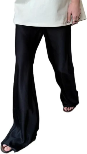 Women Satin Wide Leg Dress Pants Silk Casual Dressy Long Flowy Pants Elastic High Waisted Trousers