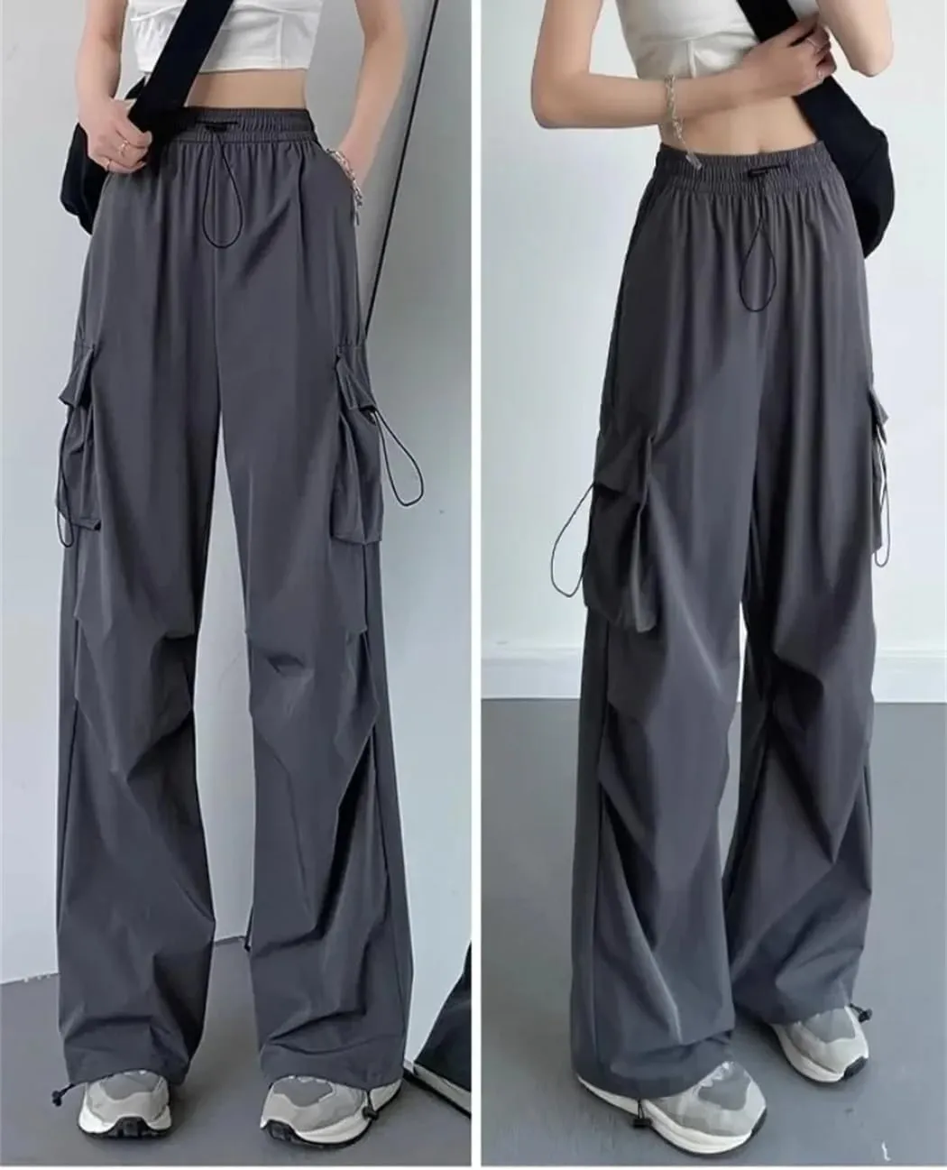 Women Summer Autumn Cargo Pant Straight Trousers Fashion Female High Waist Streetwear Loose Casual Wide Leg Pants