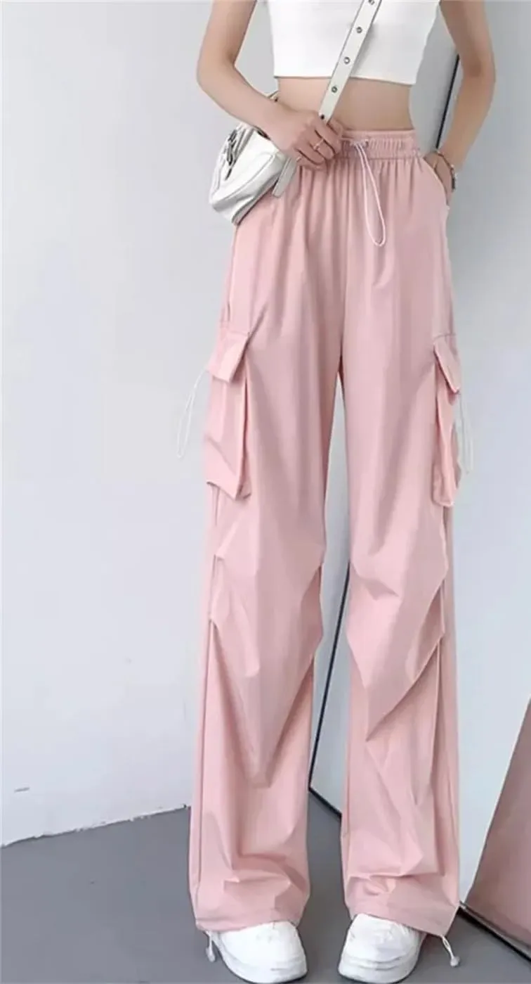 Women Summer Autumn Cargo Pant Straight Trousers Fashion Female High Waist Streetwear Loose Casual Wide Leg Pants