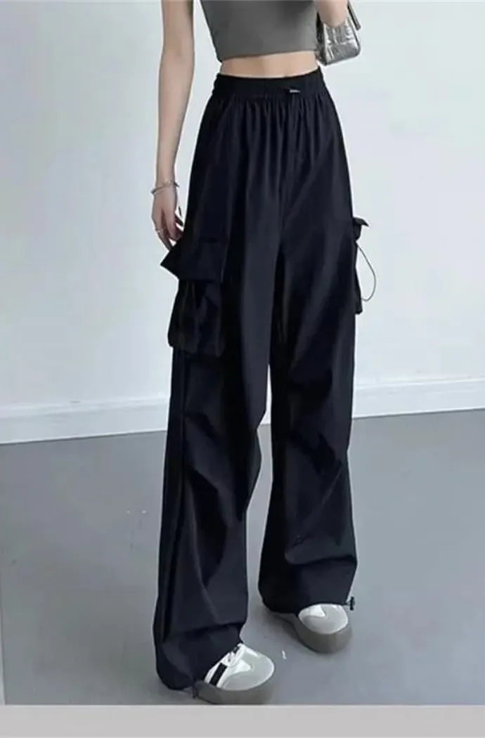 Women Summer Autumn Cargo Pant Straight Trousers Fashion Female High Waist Streetwear Loose Casual Wide Leg Pants