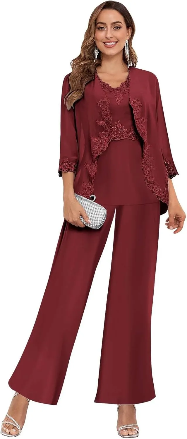 Women's 3PC Mother of The Bride Pants Suits for Wedding Elegant Sets Wedding Formal Outfit