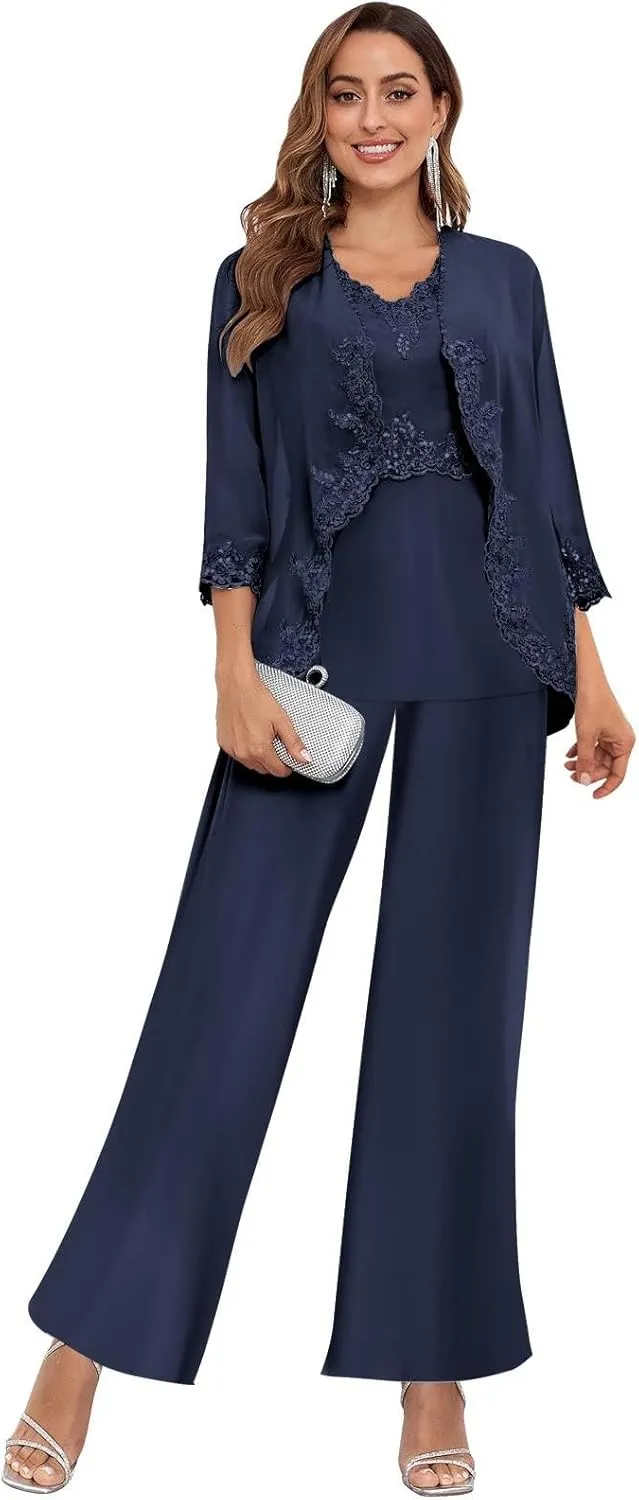 Women's 3PC Mother of The Bride Pants Suits for Wedding Elegant Sets Wedding Formal Outfit