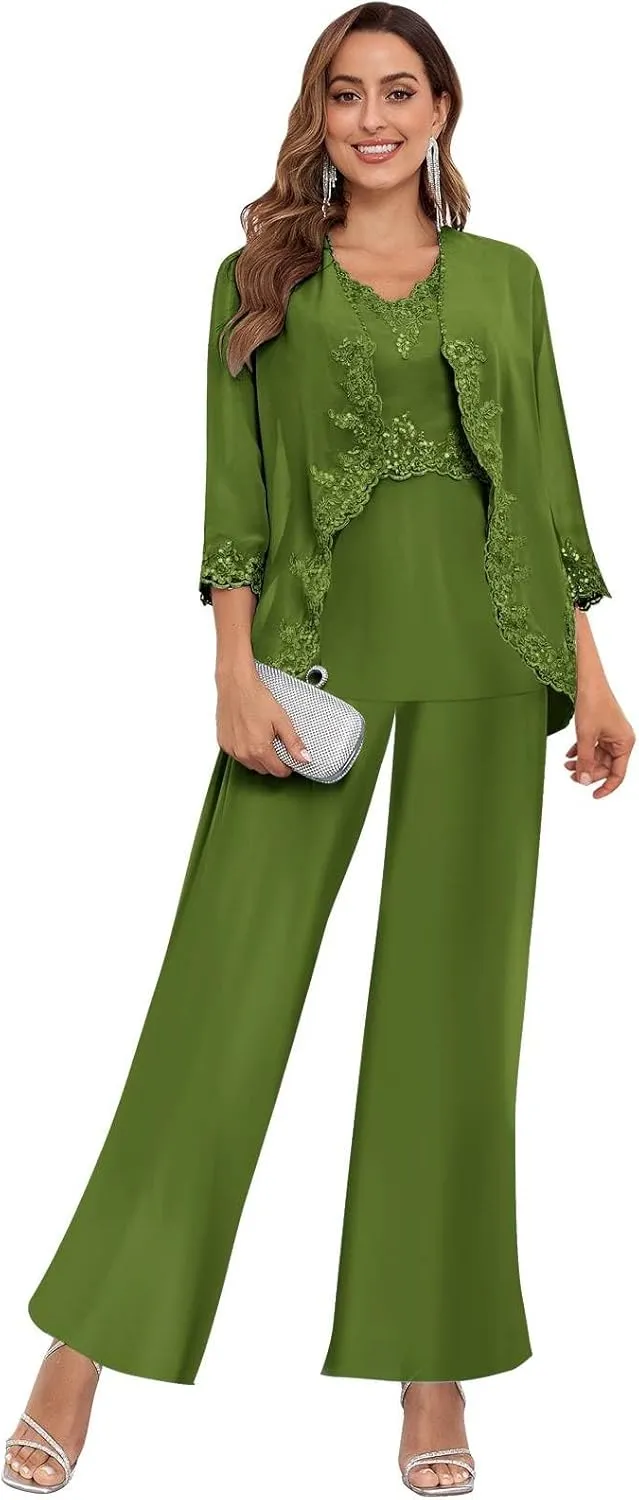 Women's 3PC Mother of The Bride Pants Suits for Wedding Elegant Sets Wedding Formal Outfit