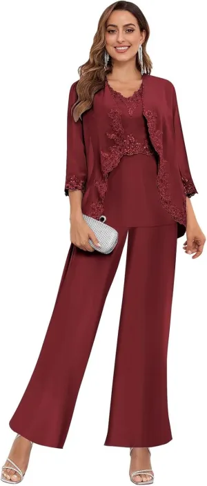 Women's 3PC Mother of The Bride Pants Suits for Wedding Elegant Sets Wedding Formal Outfit
