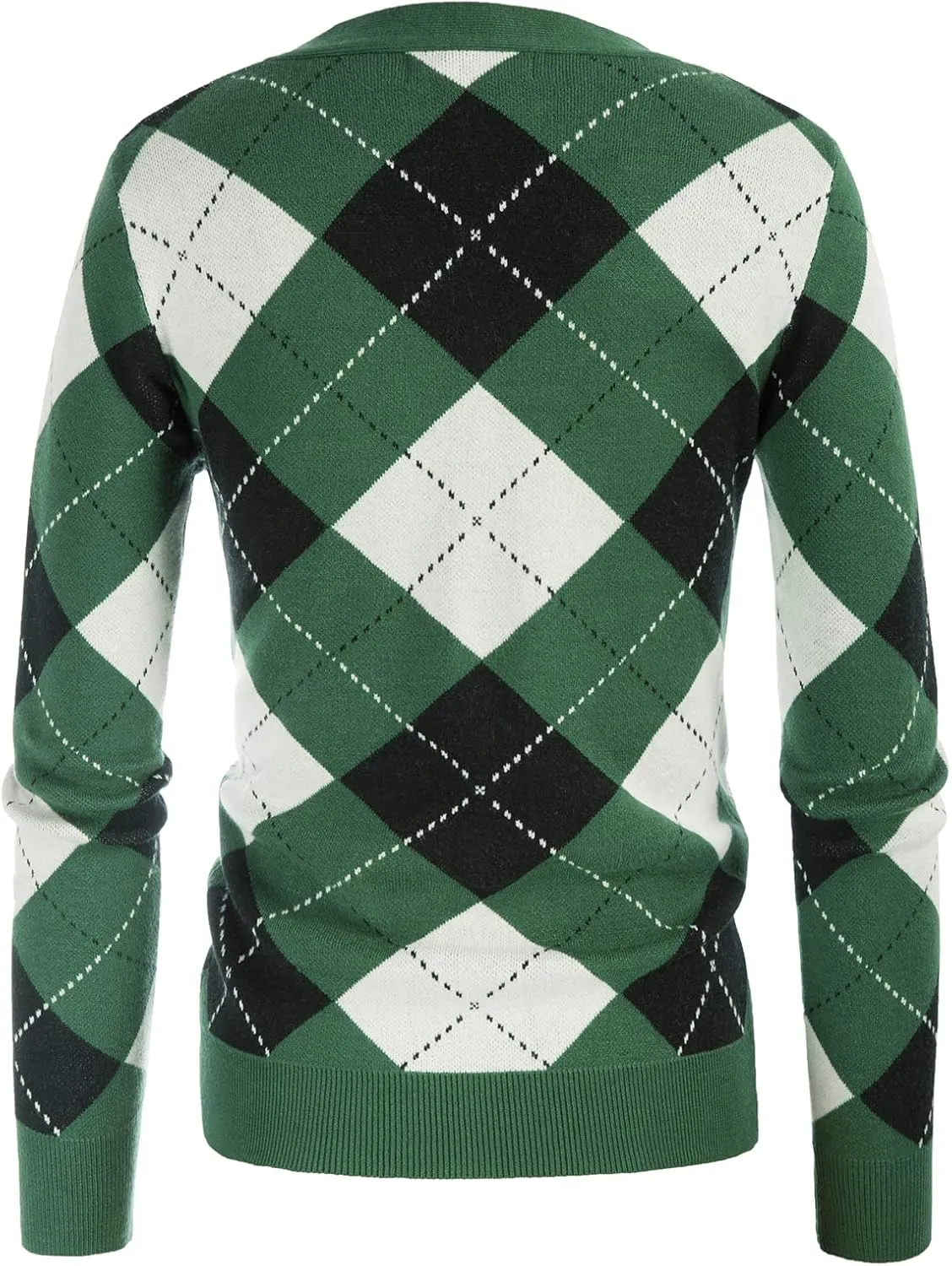 Womens Argyle Preppy Cardigan Sweater Casual V Neck Button Down Knit Cardigan Color Block Shrugs S-2XL