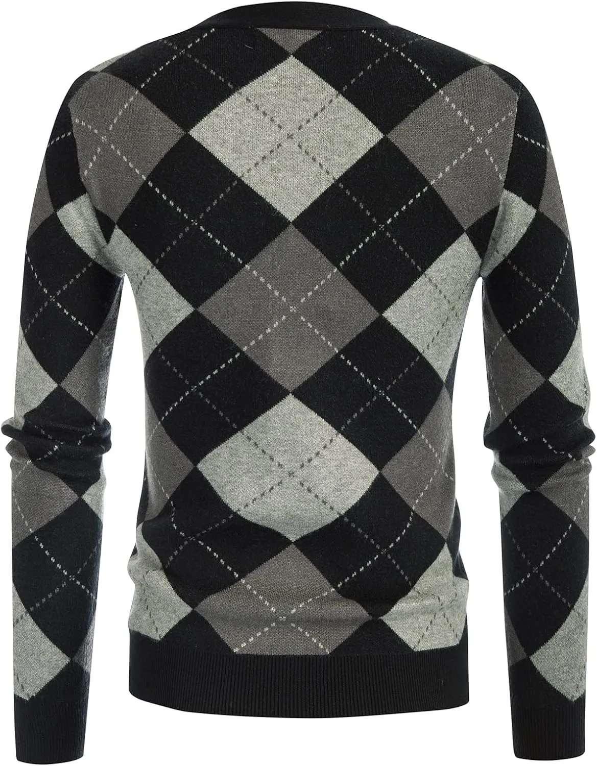 Womens Argyle Preppy Cardigan Sweater Casual V Neck Button Down Knit Cardigan Color Block Shrugs S-2XL