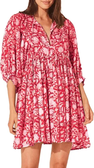 Womens Boho Floral Short Dress: Summer Cute Puff Sleeve - Casual V Neck A Line Tops - Flowy Mini Garden Sun Dress 2415