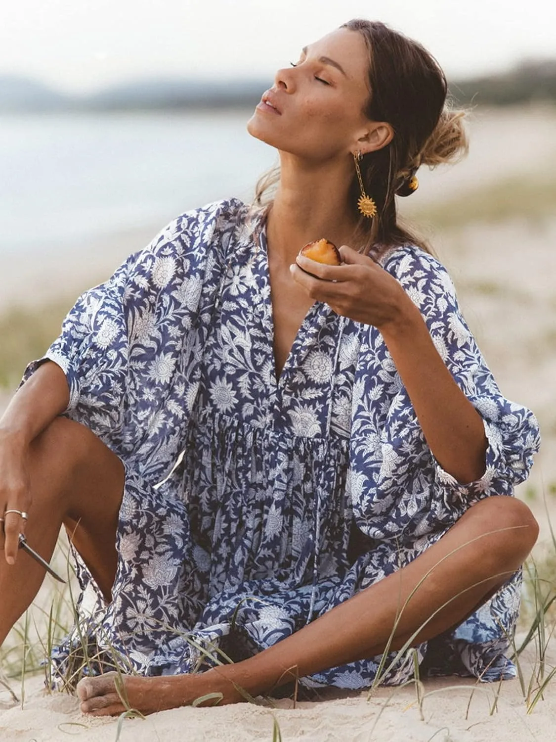 Womens Boho Floral Short Dress: Summer Cute Puff Sleeve - Casual V Neck A Line Tops - Flowy Mini Garden Sun Dress 2415