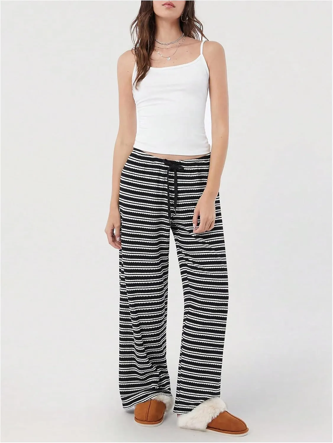 Women's Drawstring Waist Straight Streetwear Wide Leg Sweatpants Casual Loose Baggy Workout Long Summer Pants