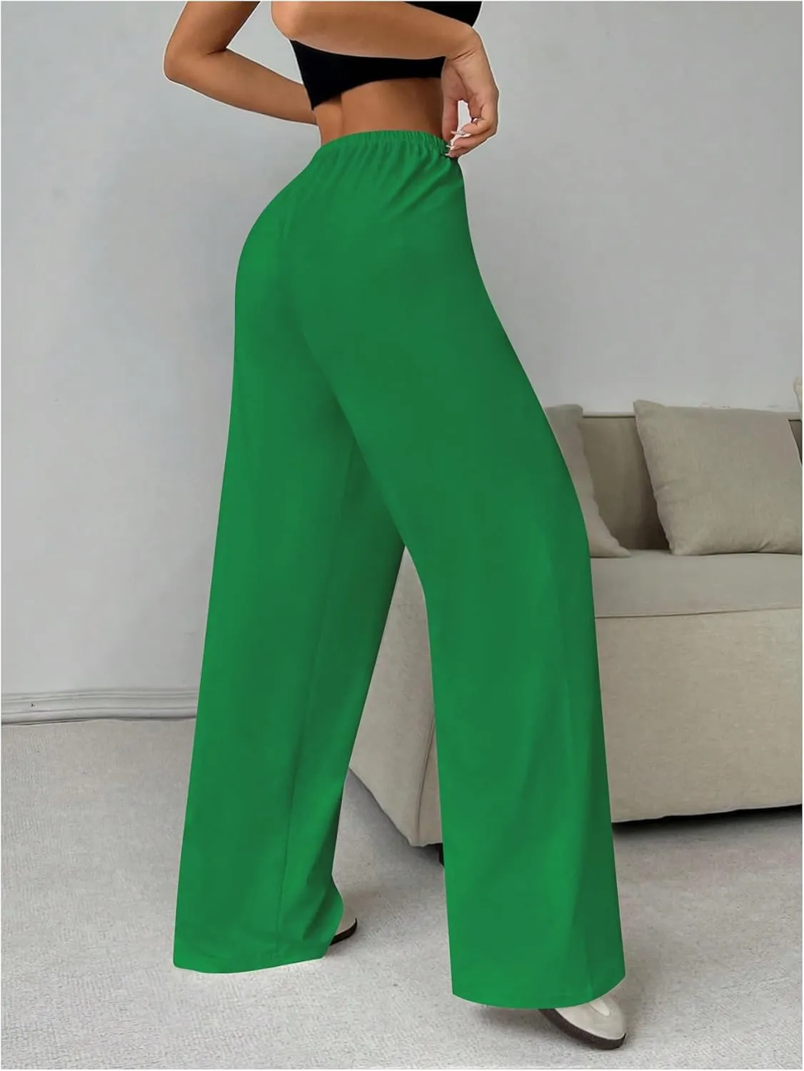 Women's Drawstring Waist Straight Streetwear Wide Leg Sweatpants Casual Loose Baggy Workout Long Summer Pants