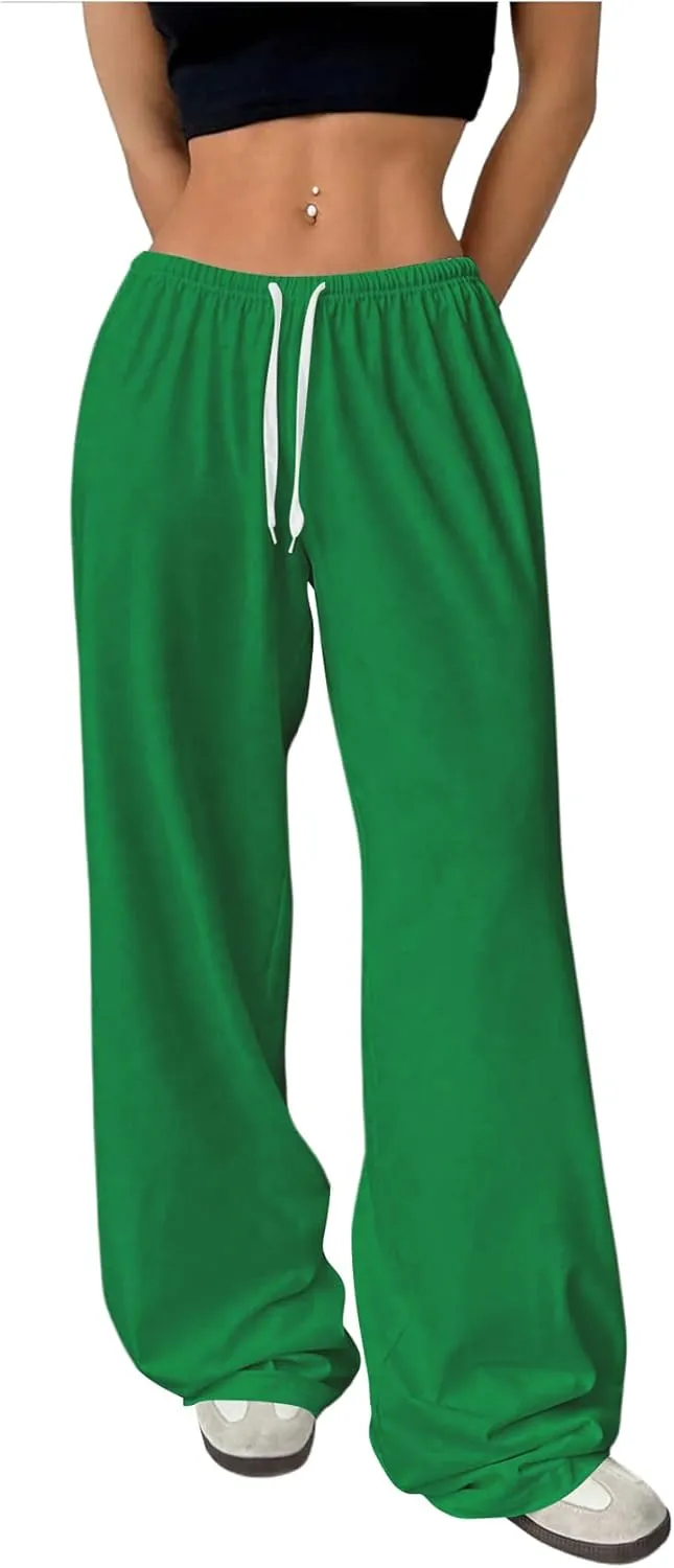 Women's Drawstring Waist Straight Streetwear Wide Leg Sweatpants Casual Loose Baggy Workout Long Summer Pants