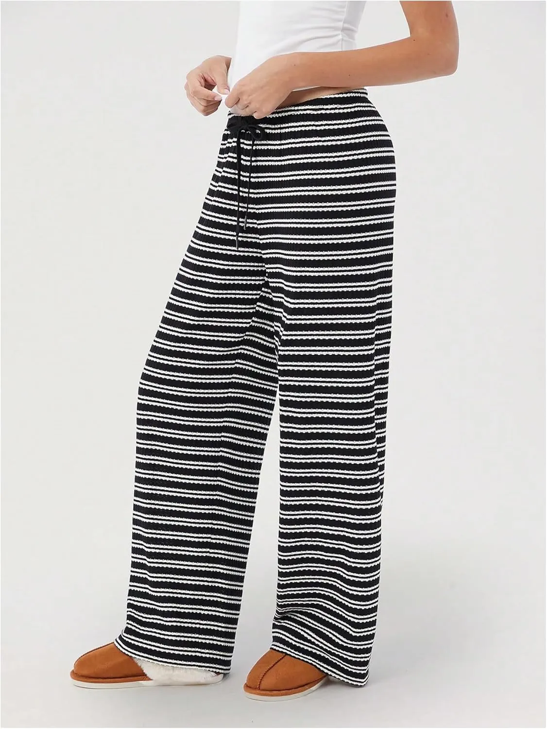 Women's Drawstring Waist Straight Streetwear Wide Leg Sweatpants Casual Loose Baggy Workout Long Summer Pants