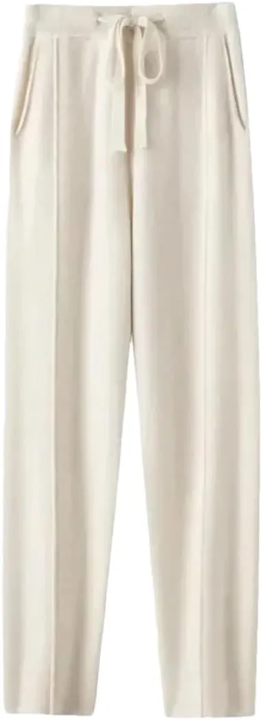 WomenS High Waist Harem Pants Drawstring Closure Regular Fit Casual Solid Color Ankle Length Knitted Cashmere Pants