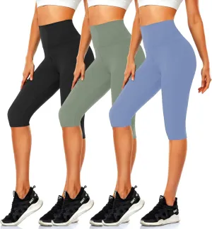 Women's Knee Length Leggings-High Waisted Capri Pants Biker Shorts for Women Yoga Workout Exercise Short Casual Summer