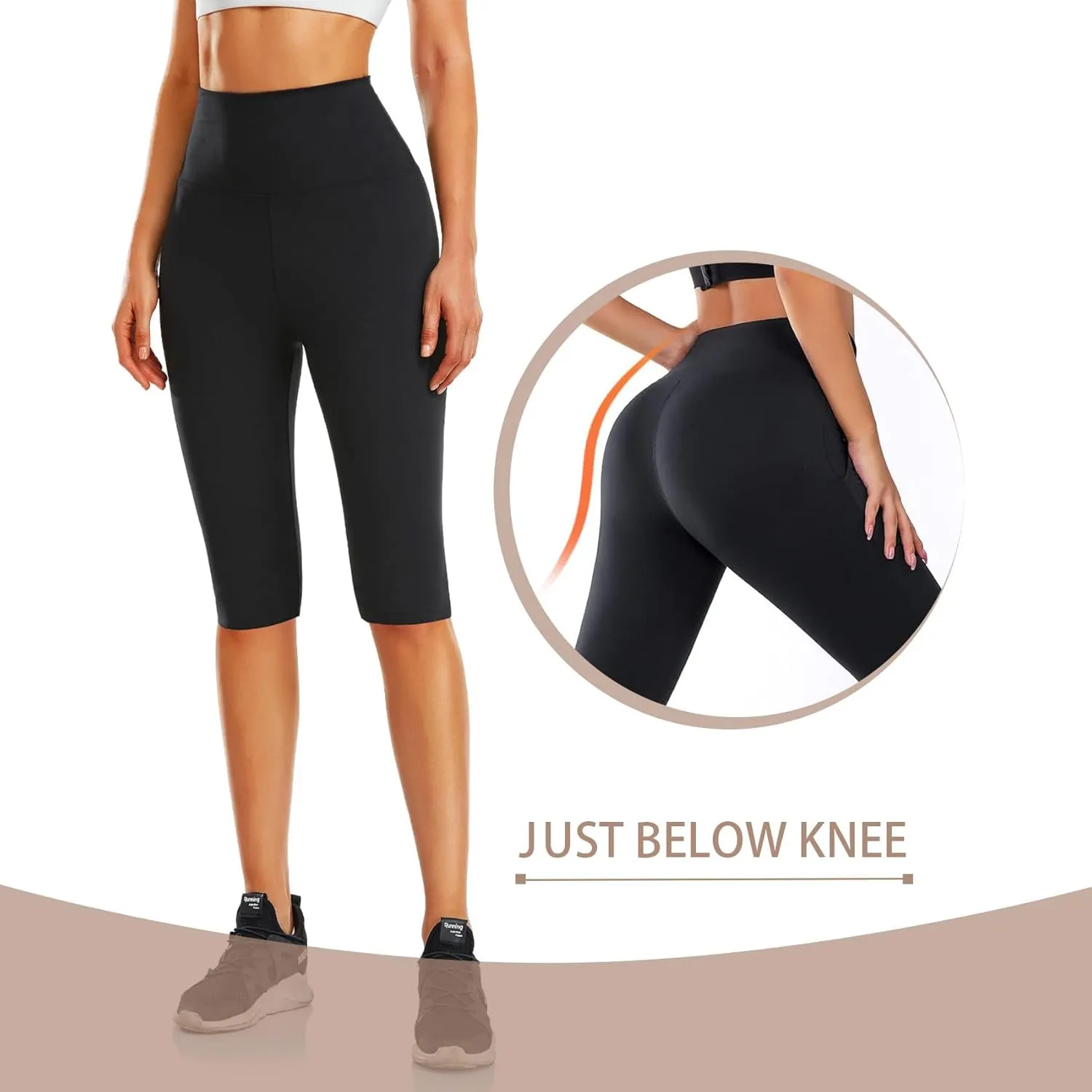 Women's Knee Length Leggings-High Waisted Capri Pants Biker Shorts for Women Yoga Workout Exercise Short Casual Summer