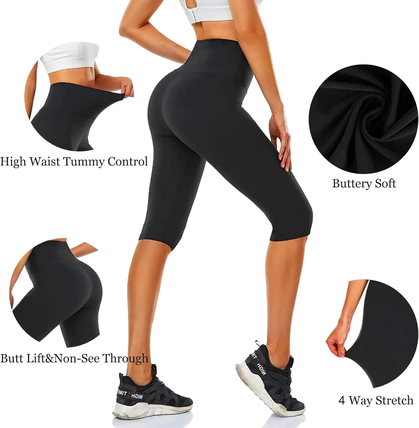 Women's Knee Length Leggings-High Waisted Capri Pants Biker Shorts for Women Yoga Workout Exercise Short Casual Summer