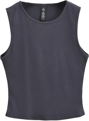 Women's Knitted Sleeveless Short Camisole Round Neck Summer Casual Slim Fit Tank Top