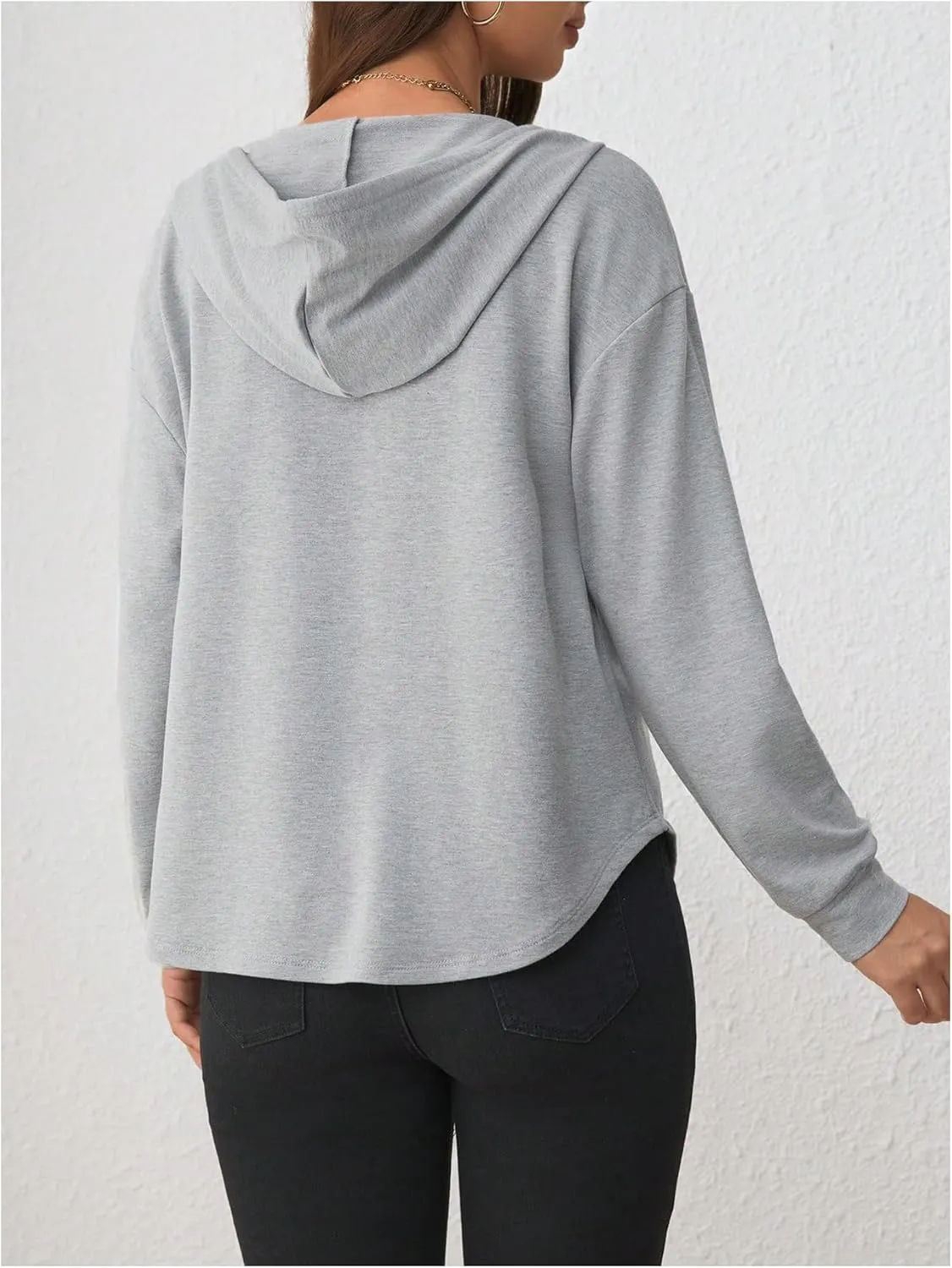 Women's Maternity Half Zip Sweatshirts Long Sleeve Drop Shoulder Drawstring Hoodie