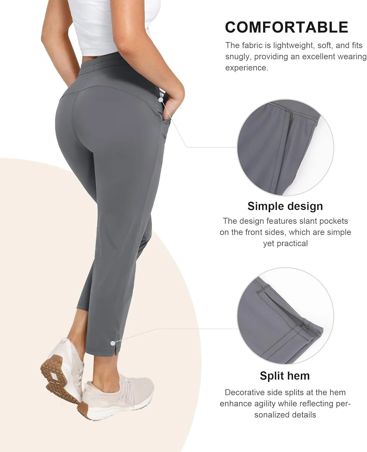 Women's Pants with Deep Pockets, 7/8 Stretch Ankle Sweatpants for Golf, Athletic, Lounge, Travel, Work